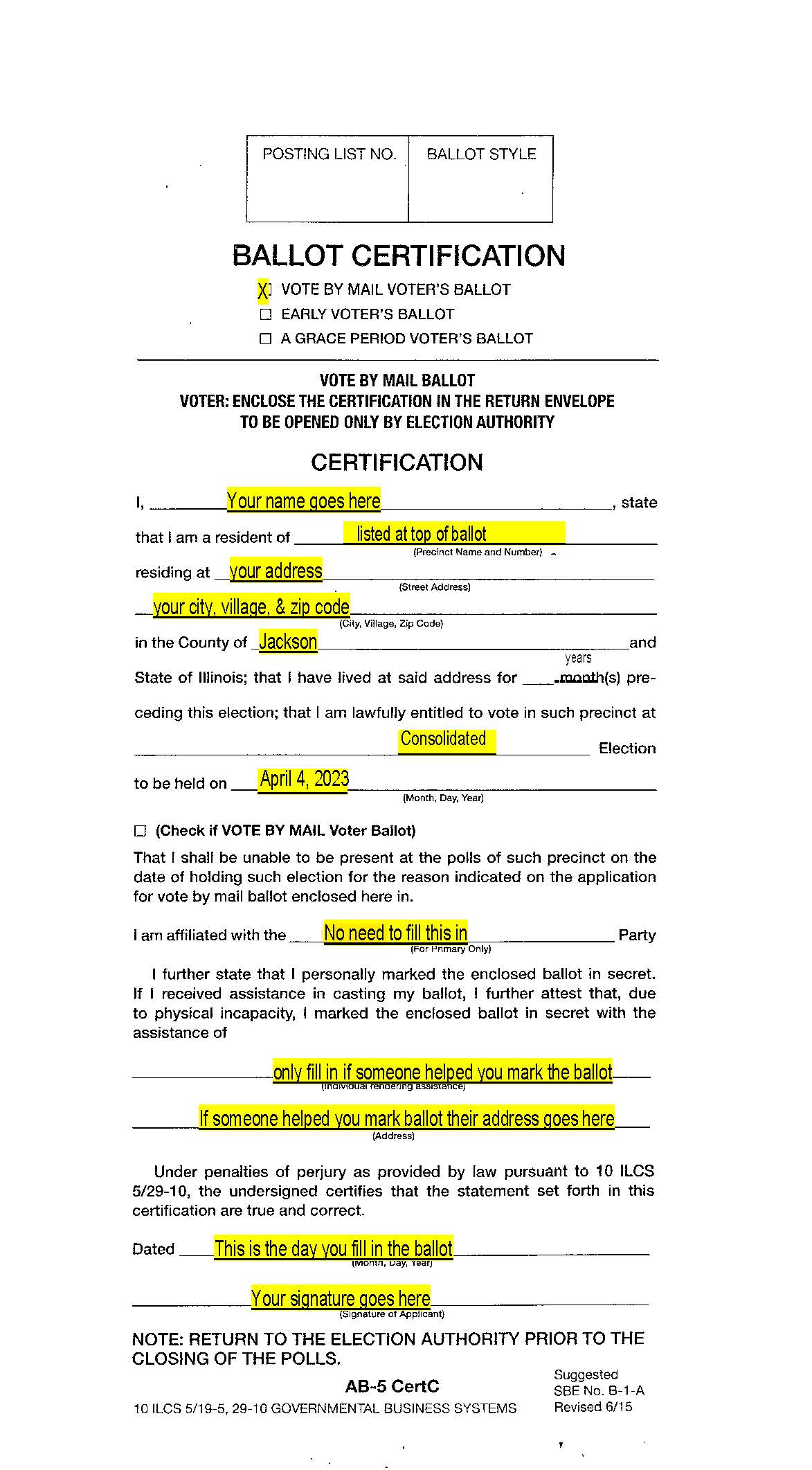 Ballot Certification Example
